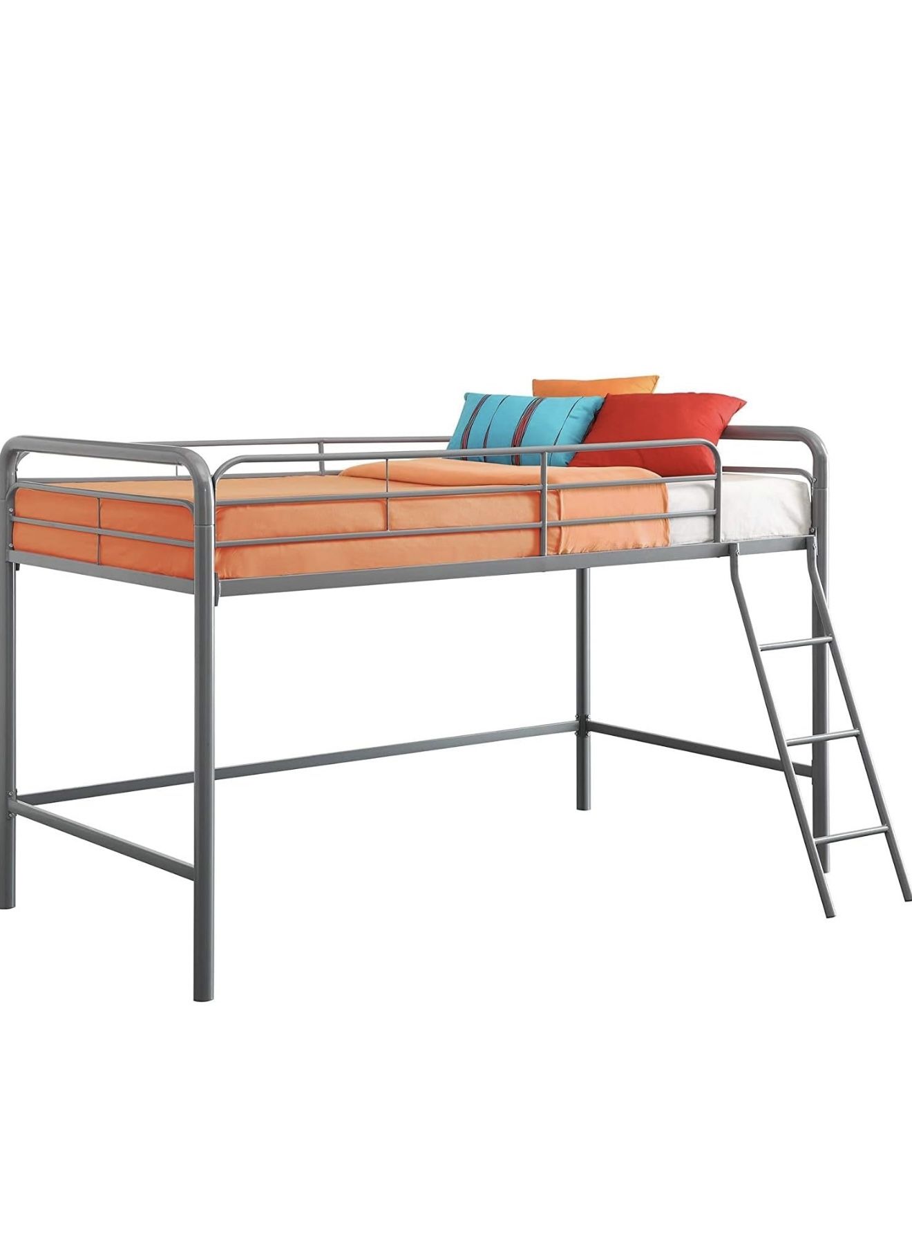 Junior Twin Loft Bed Frame with Ladder- Silver