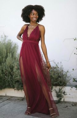 Backless Tulle Maxi Dress, Burgundy, Medium