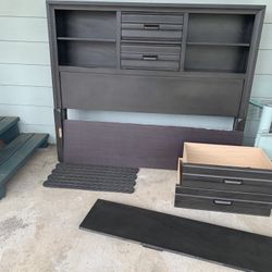 Wood Bed frame W/shelves &drawers Queen 