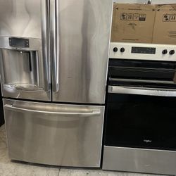 GE Fridge 3 Door And Stove Stainless Steel 