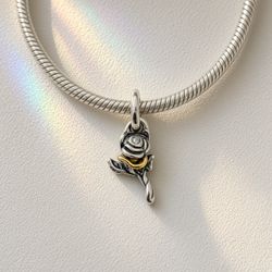 Pandora Disney Rose Dangle Charm – Silver & Gold