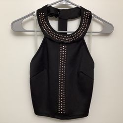 Charlotte Russe Womens Size XS Gold Rhinestones Halter Crop Top, Black