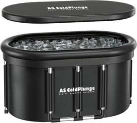 AS ColdPlunge XXL Oval Ice Bathtub for Cold Immersion, Portable Ice Pod with Lid, 148 Gallon Inflatable Bathtub with 2 Drain Valves for Cooler Connect