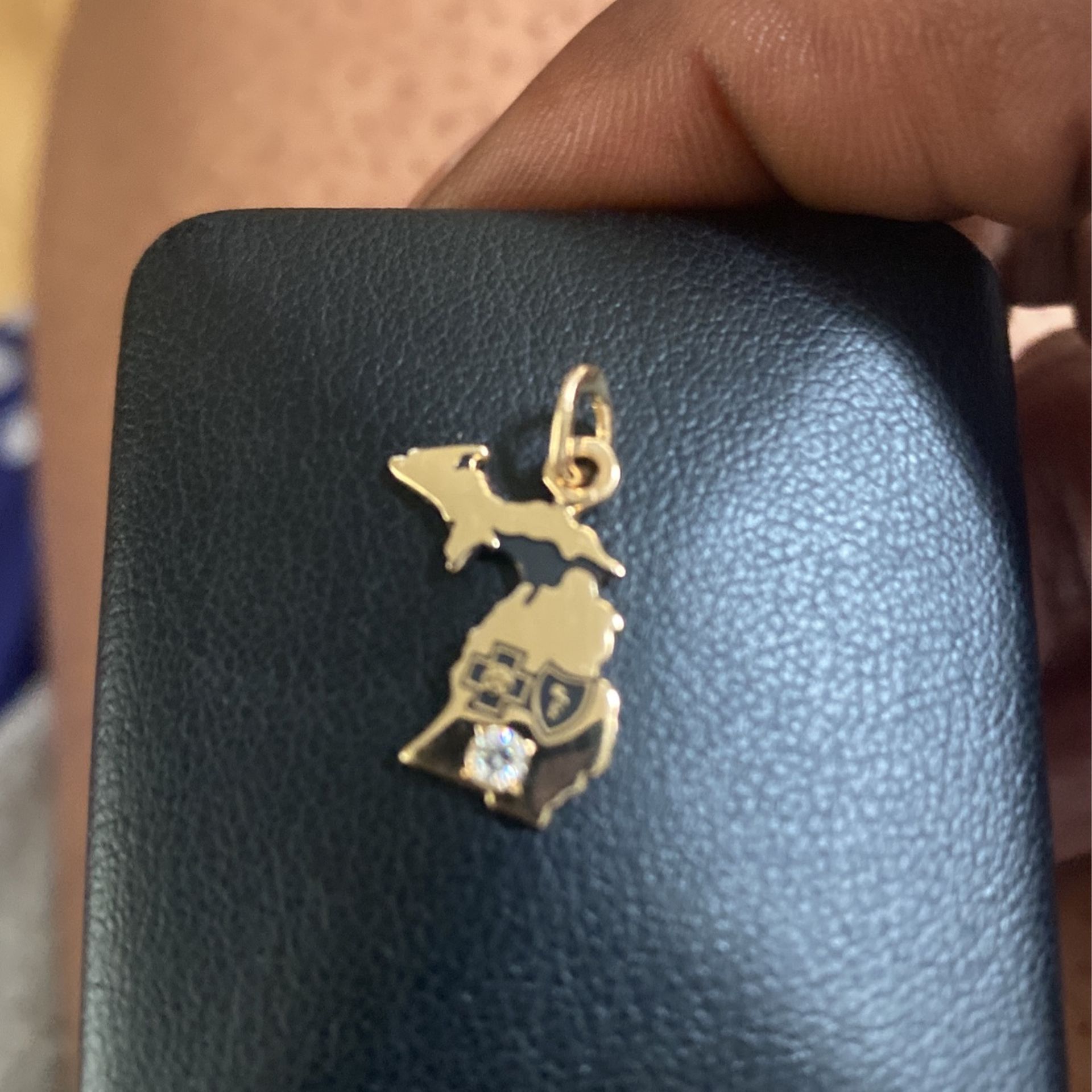 Michigan shape 14 karat gold with real diamond pendant