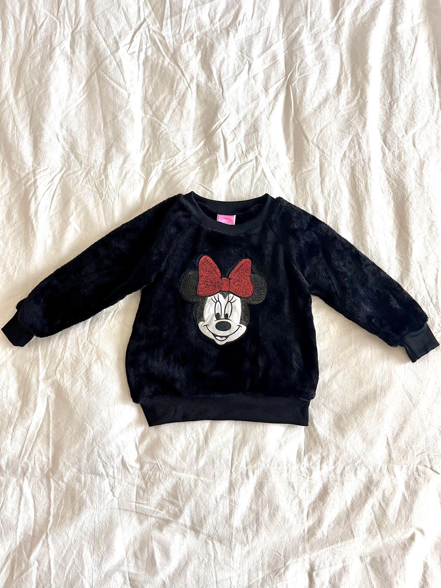 DISNEY Baby Toddler Minnie Mouse Faux Fur Sequin Sweater (Size 3T) Black Red