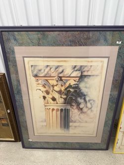 ntage framed art print by Emily James featuring a classical Corinthian column in soft watercolor tones.