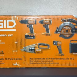 RIDGID
18V Cordless Combo Kit (6-Tool) with (1) 2.0 Ah Battery, Charger and Tool Bag(FIRM PRICE)