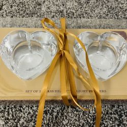 SET OF 2 Glass Heart Shape Tealight Candle Holders Bombay Company