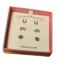 New! Macys 3 pack stud  Childrens Cubic Zirconia Earrings Sterling