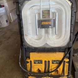 Dewalt worksite light drill charger x2 with bright site work lamp.