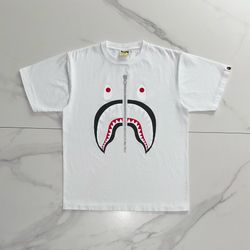 Bape Shark Silver Zip Tee White Size Large