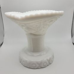 Vintage McKee White Milk Glass Concord Punch Quilted Pedastal Bowl 5.5" Tall