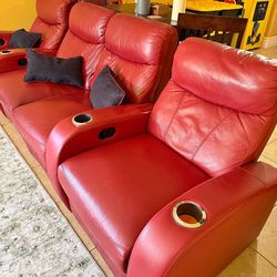 Red couch recliners (movie theater like recliner design)