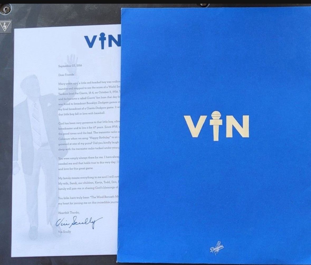 Vin Scully DODGERS 2016 Retirement Letter