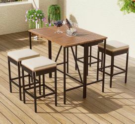 5-Piece Wood Outdoor Dining Set Bar