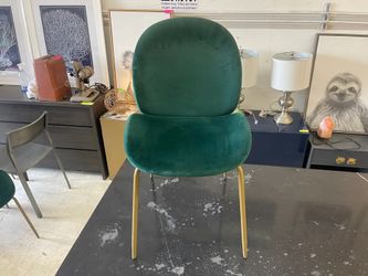 Green Velvet Wide Dining Chair w Gold Brass Legs, 3 Available 