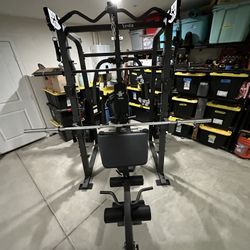 Vesta Fitness Smith Machine 2001 w/Bench Attachment | 230lb Bumpers Weights | 7ft Olympic Bar | Fitness | Gym Equipment | FREE DELIVERY 🚚 