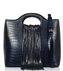 Taupe FG1609 Crocodile Textured Fringed Satchel