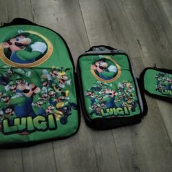Luigi Back Pack Set Lunch Box & Fanny Pack