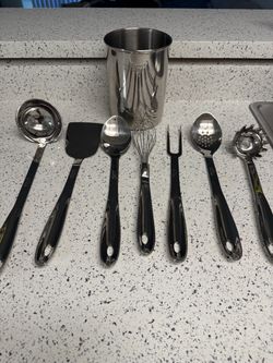 All Clad stainless steel utensils set of 8 with holder