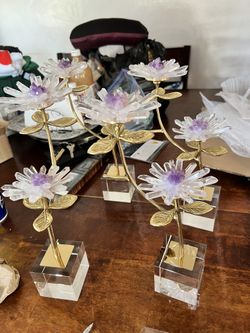Natural Amethyst & Clear Quartz Flower Sculpture 