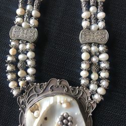 Big Natural Pearl Shell Stone With 925 Sterling Silver Accessories And Pendant 