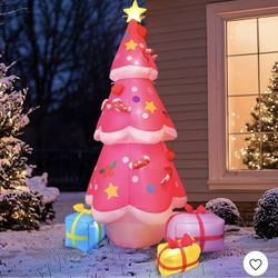 ARESENCE 7 FT Inflatables Christmas Tree Pink Decoration Outdoor, Giant Christmas Inflatable Blow Up Tree Yard Decorations