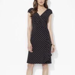 Lauren Ralph Lauren Black & White Polka Dot Faux Wrap Dress - Size 8