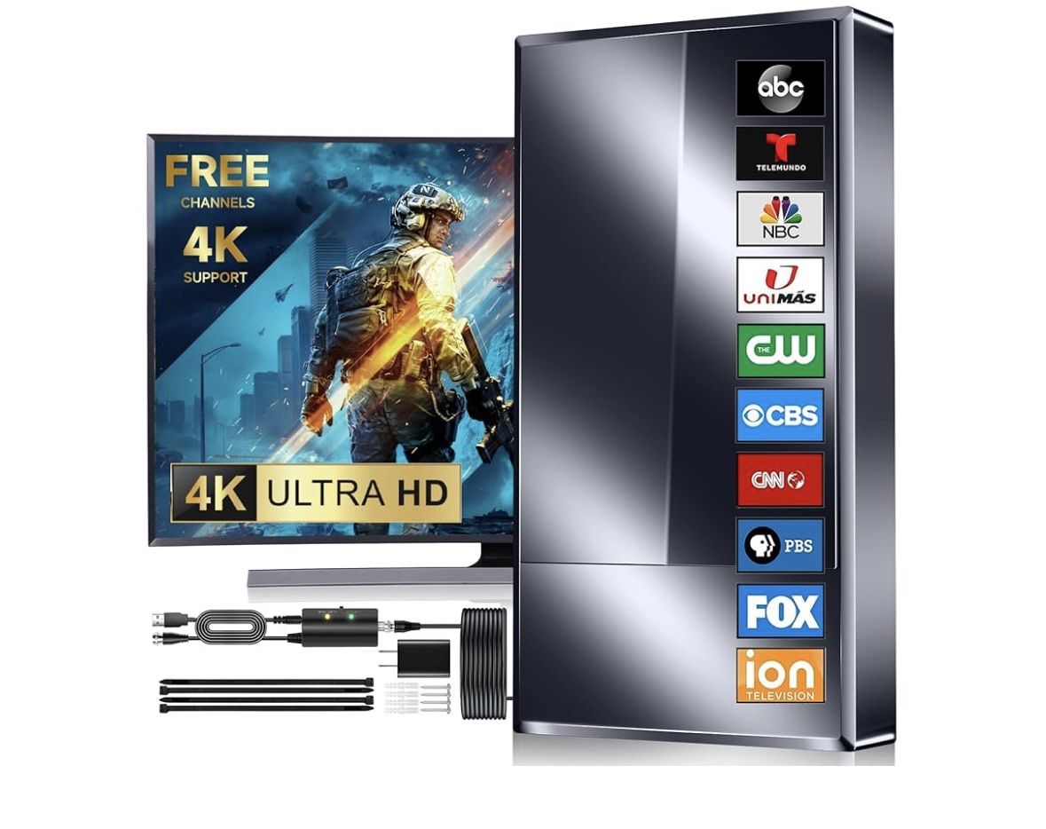 2025 Strongest TV Antenna Indoor, 3500+ Miles Outdoor Long Ranges, Digital Antenna for Smart TV, Best Amplifier Signal Booster Support 8K 4K 1080p All