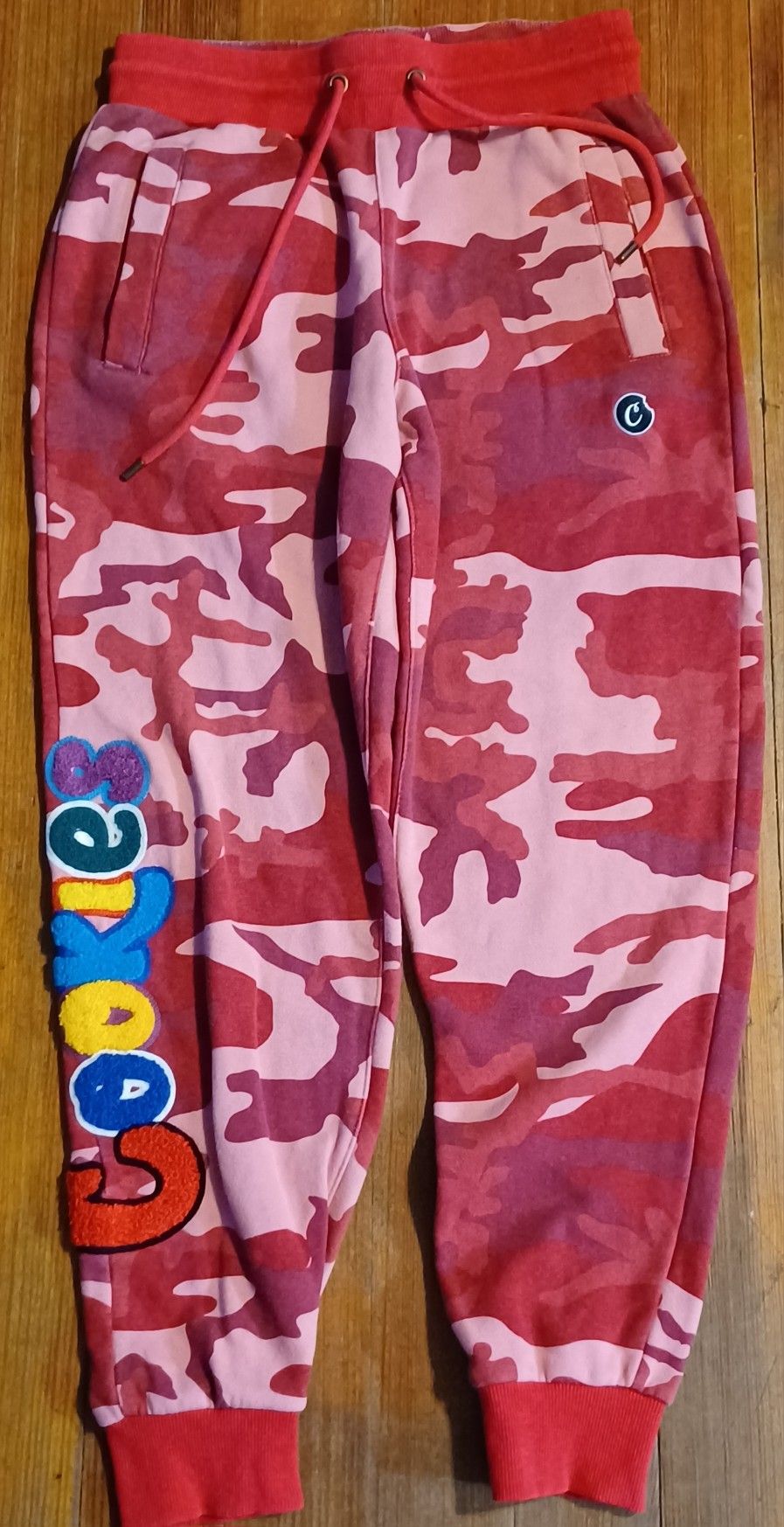 Women's Size Small Camouflage Drawstring Jogger Stitched Log Pants Pink Red