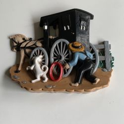 Vintage Burwood Products Amish Horse and Buggy Wall Plaque