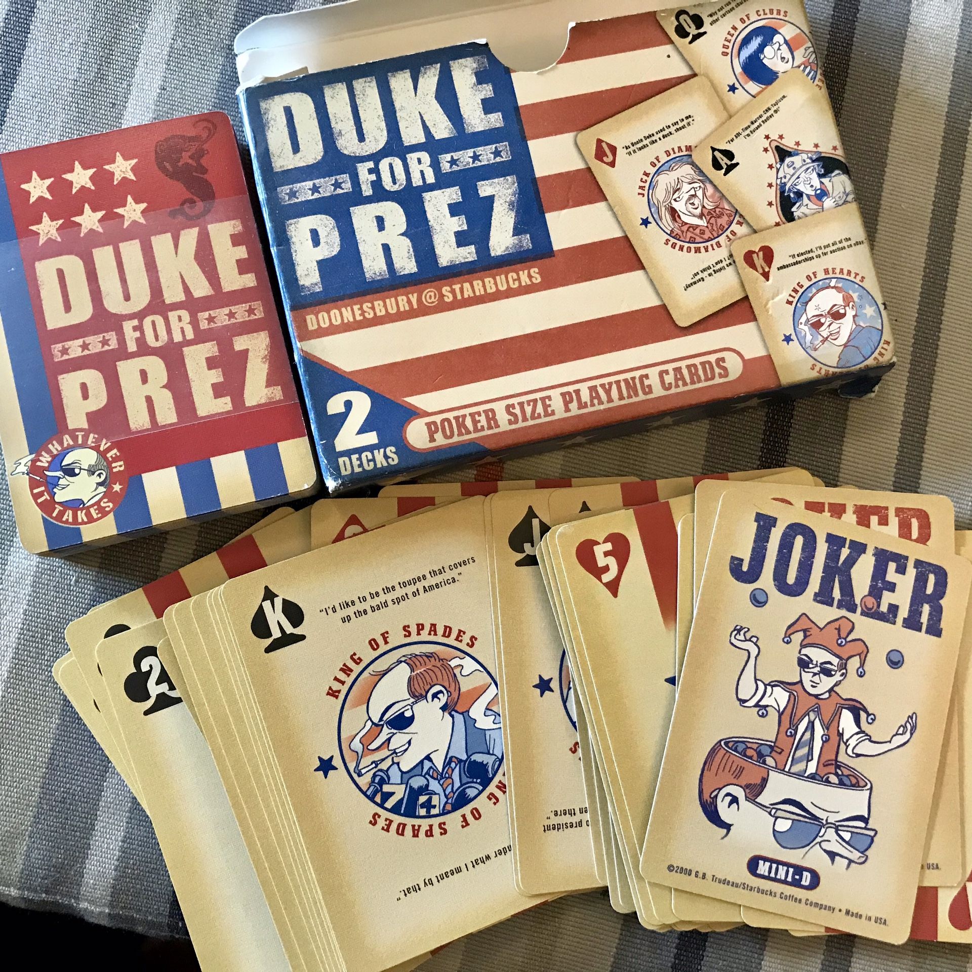 VERY RARE STARBUCKS Orig 2000 DOONESBURY/Starbuck’s "DUKE FOR PREZ" PLAYING CARDS