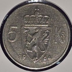 1964 Norway 5 Kroner Coin