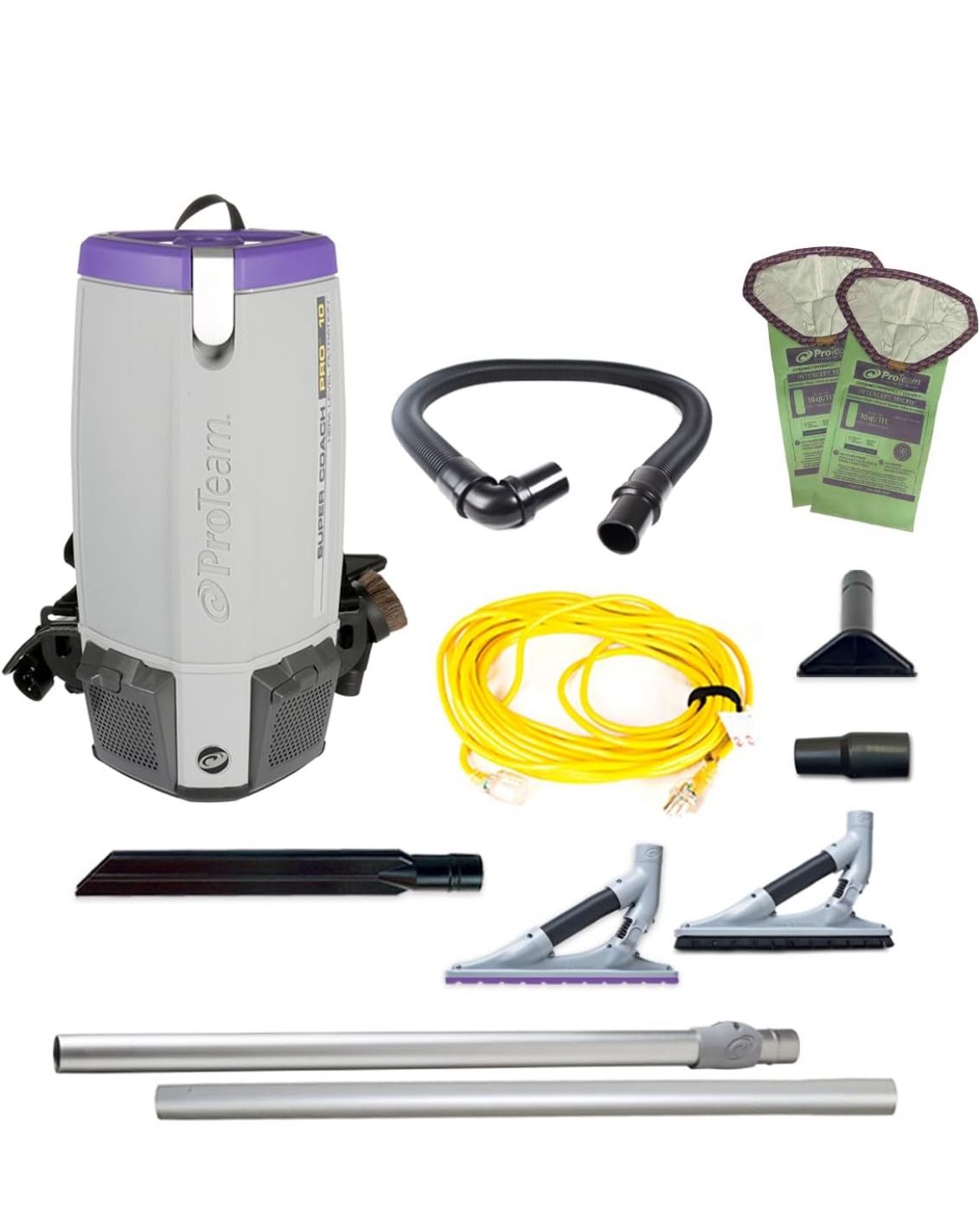 ProTeam Super Coach Pro 10 Commercial Backpack Vacuum with ProBlade Hard Surface and Carpet Tool Kit, 10 Quart, Corded, 107538
