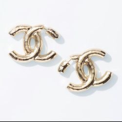 Repurposed Chanel Logo Charm on Hoops (Silver)