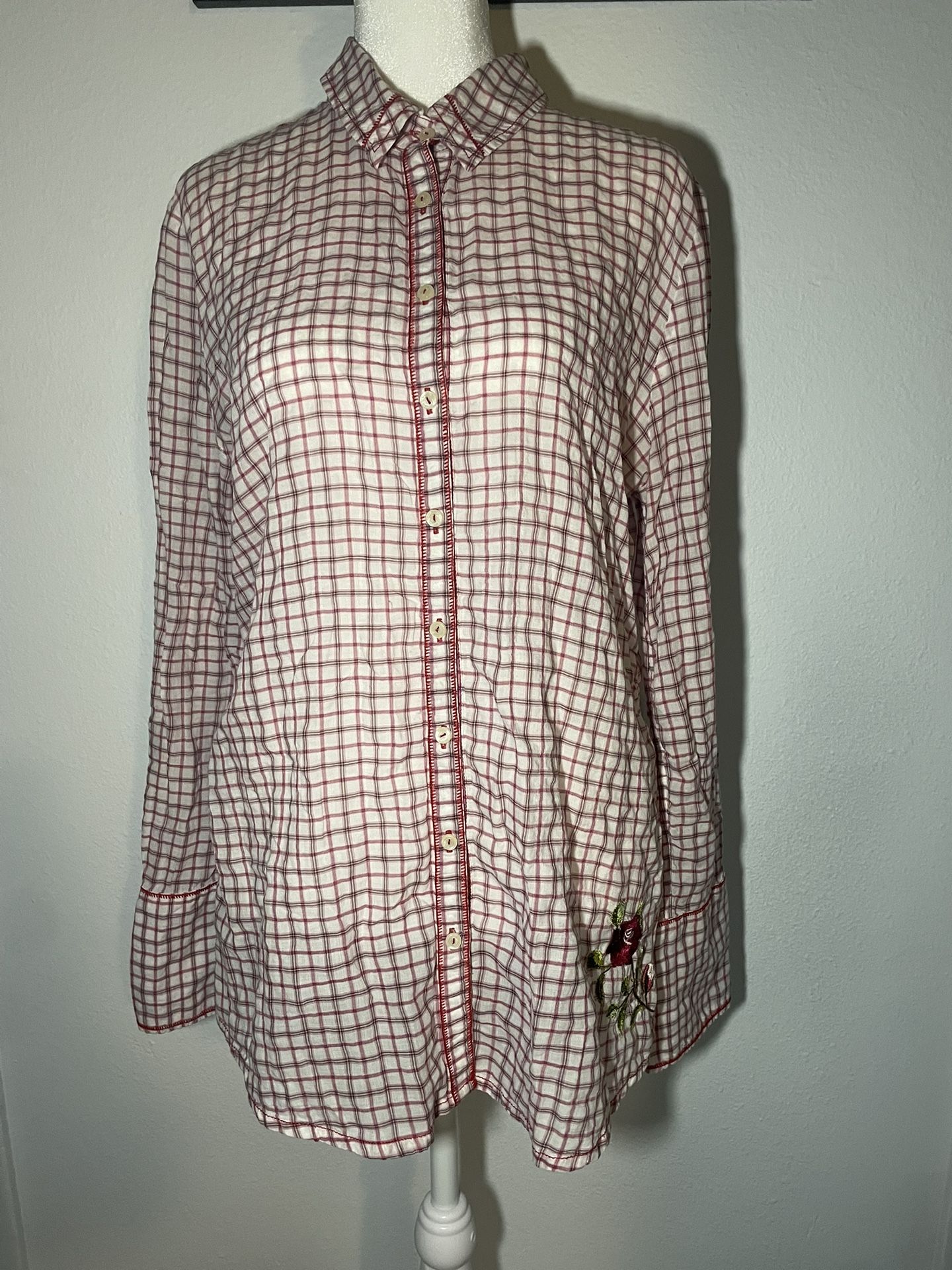 3J Workshop by Johnny Was Plaid Button Down Shirt/Embroidered Floral Roses