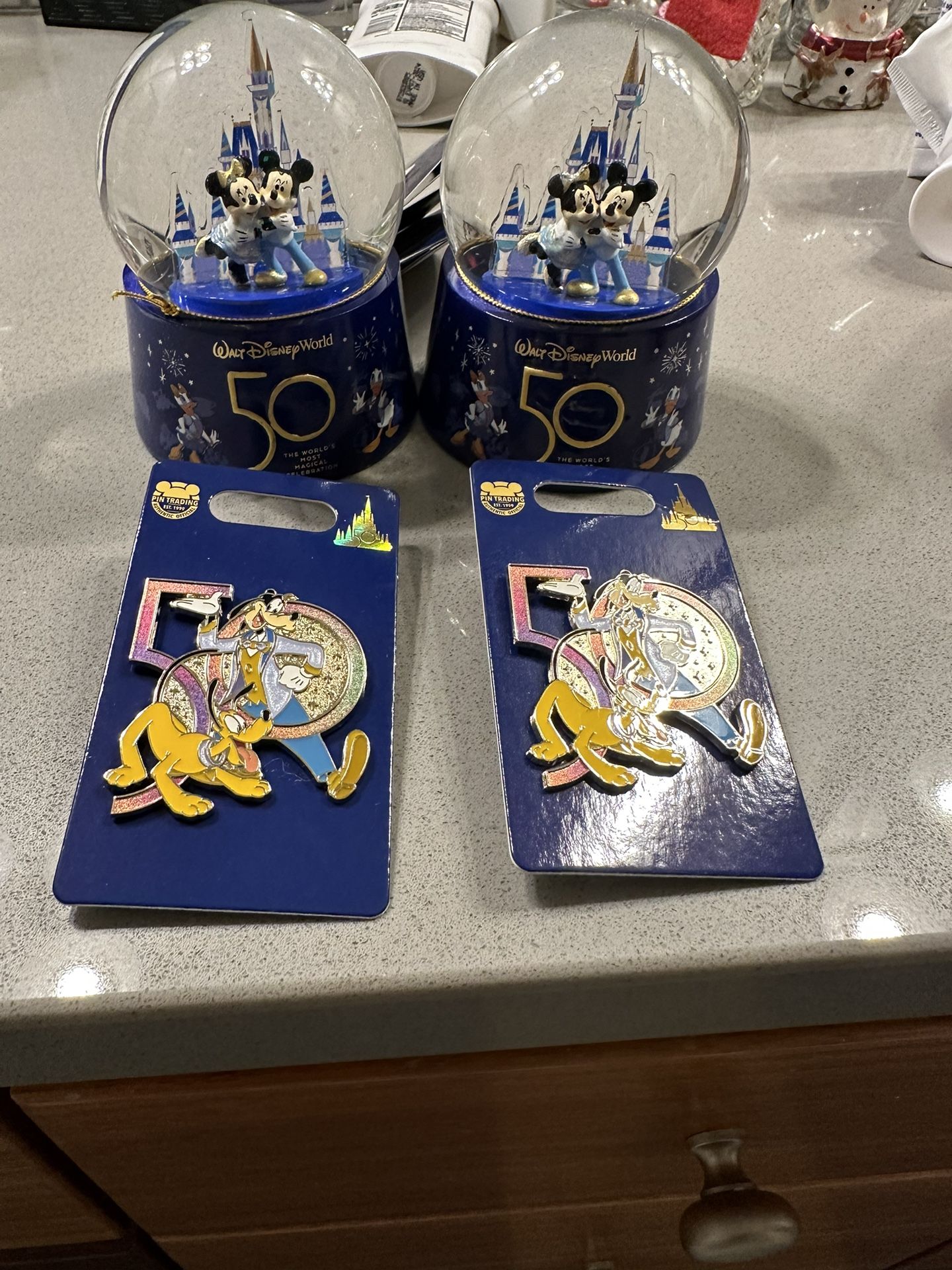 Disney 50th Anniversary Snow Globe And Pin