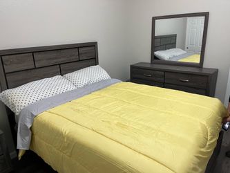 New queen size bed, frame, dresser and nightstand