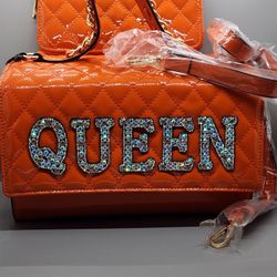 2 PC QUEEN Embellished Purse & Wallet Set 