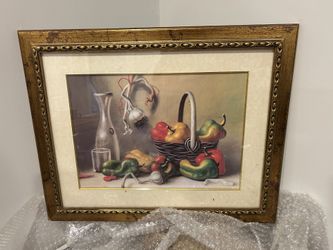 Still-Life Basket of Peppers Painting With Frame 