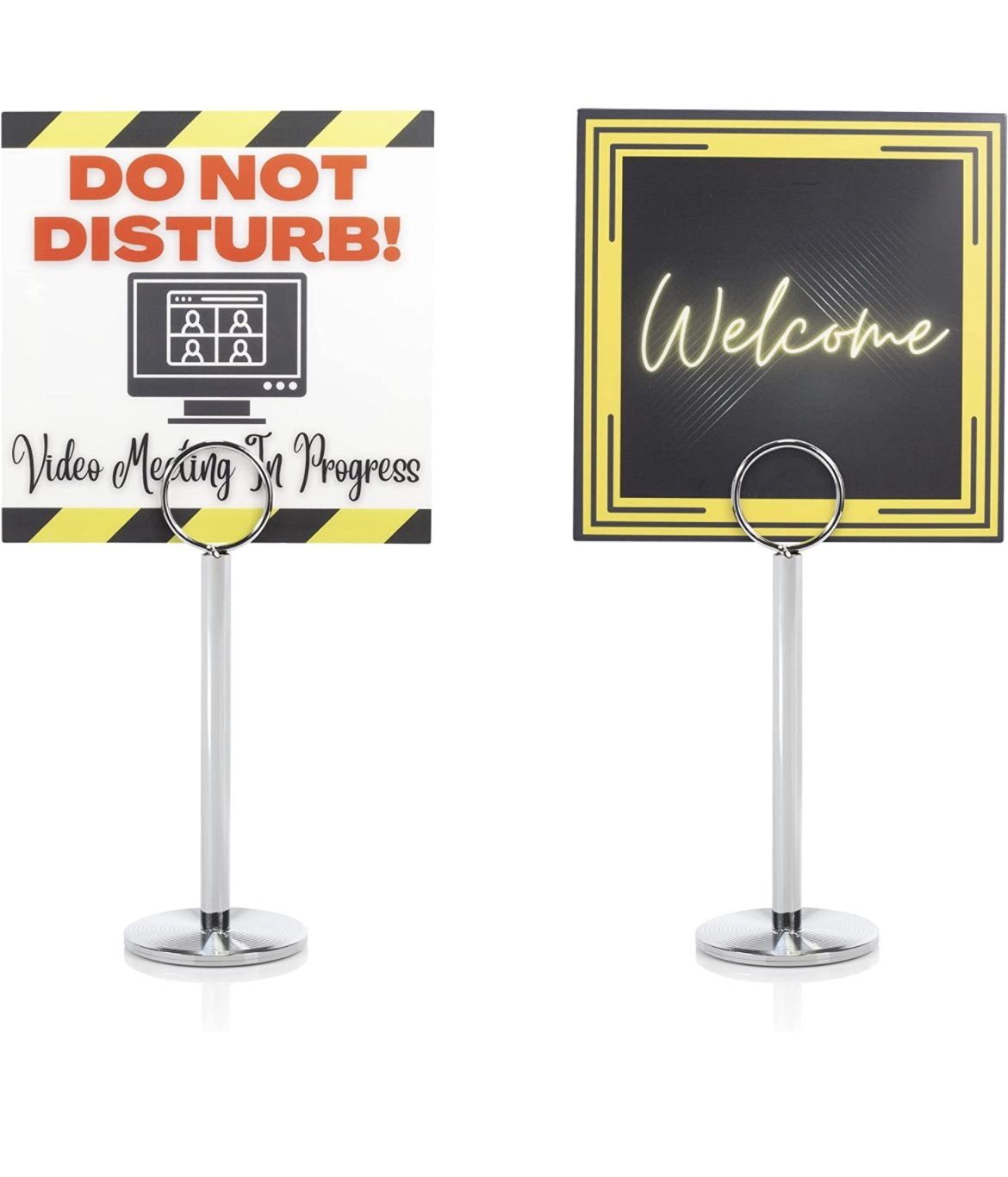 NEW Do Not Disturb Sign and Stand - "Meeting in Progress" Desk Sign - 2-Sided Plastic Meeting Sign for Virtual Meetings - Fun Office Gift or Work from