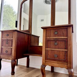 Walnut Vanity With Mirror
