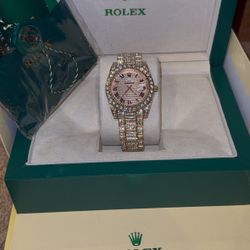 R Rose Gold Bust Down Watch Iced Out In Moissanite  ( Passes Dimond Tester)