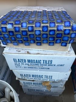 Glazed Mosaic Tiles Marble Blue 25x25mm