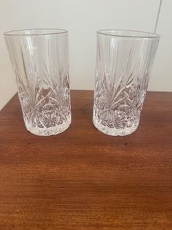 Vintage Crystal Cut Glass Highball Tumblers Set of 10 Starburst Floral Pattern