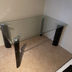 Glass Table With Leather Black Legs