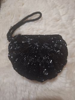 Black Beaded Sequin Wristlet Clutch