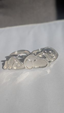 Custom 925 Silver Sleeping Snoopy Two-Finger Ring - Sz 10/9