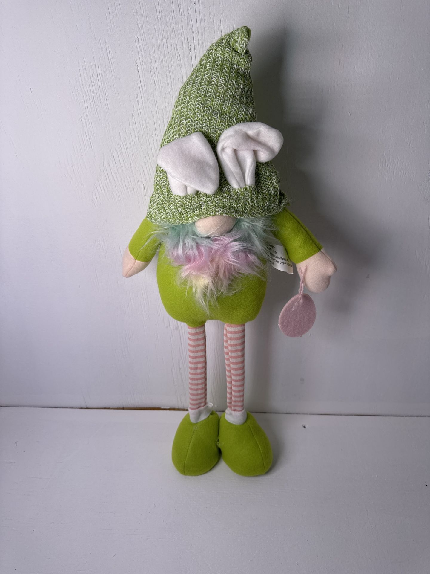 Easter Bunny Gnome Plush Doll – Green Hat – Spring Decor