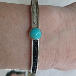 Rare THE TREASURED HORSE" STERLING GENUINE HORSE HAIR TURQUOISE CUFF BRACELET